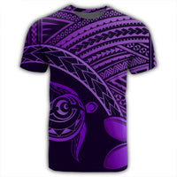 Hawaiian Turtle Plumeria Kakau Polynesian Quilt T Shirt Neo Purple AH - Polynesian Pride