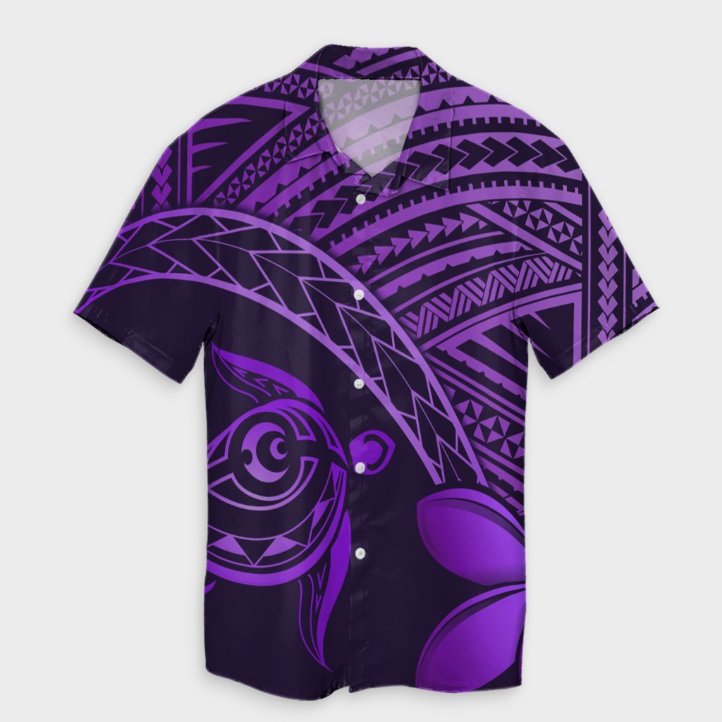 Hawaiian Turtle Plumeria Kakau Polynesian Quilt Hawaiian Shirt Neo Purple AH Unisex Black - Polynesian Pride
