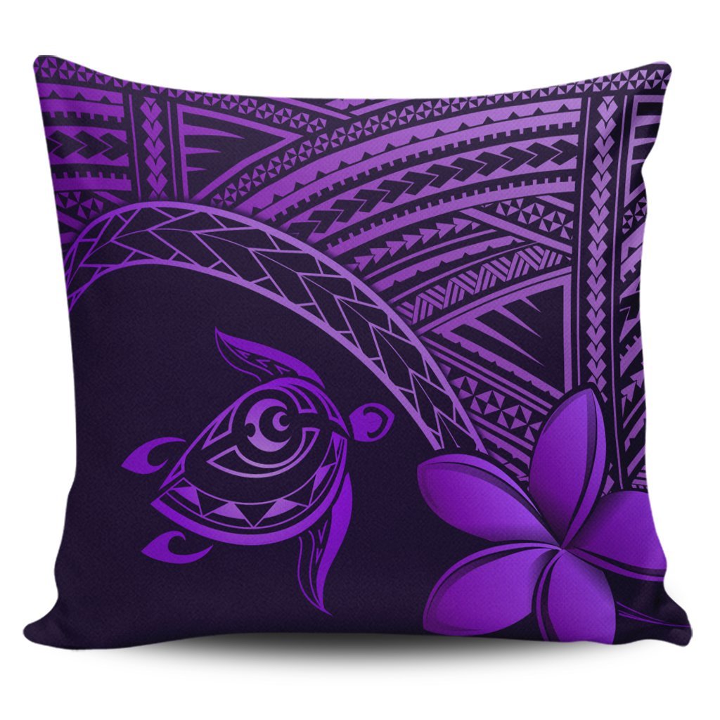 Hawaiian Turtle Plumeria Kakau Polynesian Quilt Pillow Covers Neo Purple AH Pillow Covers Black - Polynesian Pride