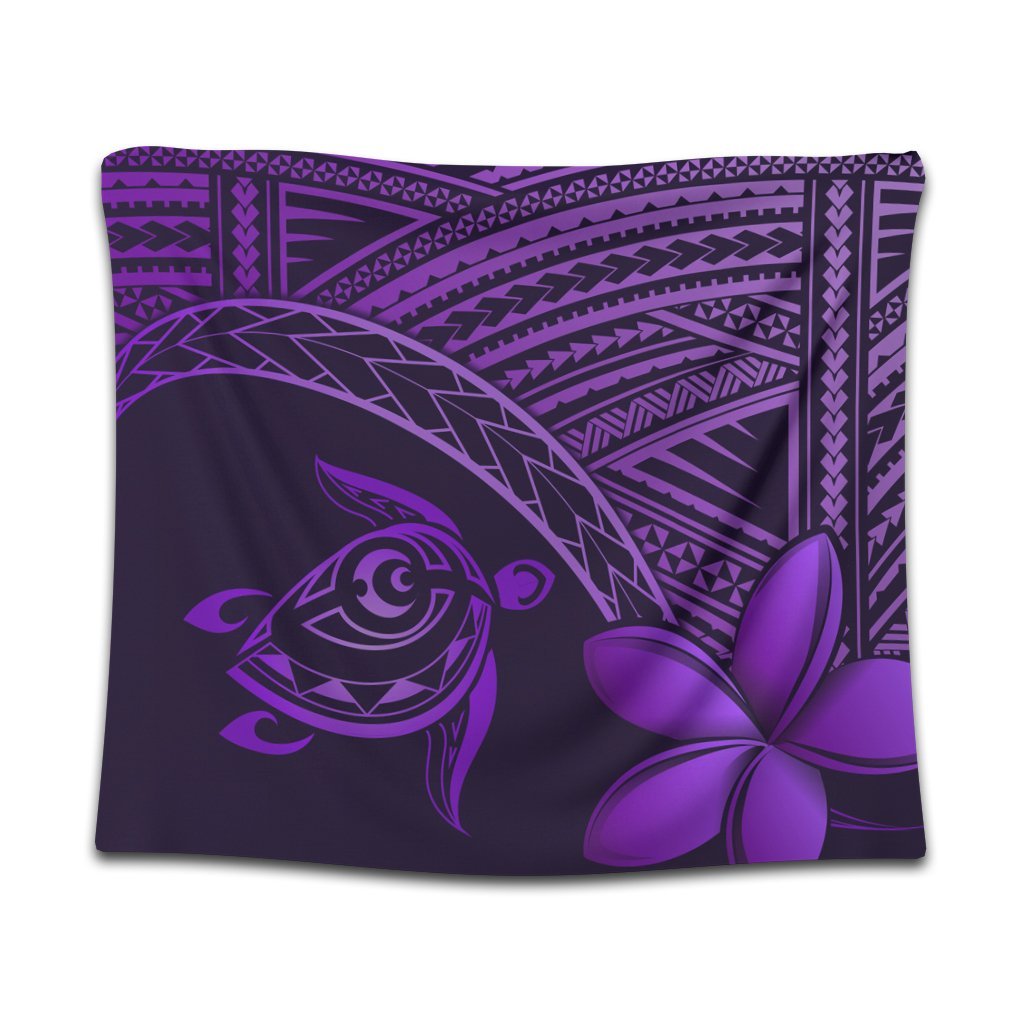 Hawaiian Turtle Plumeria Kakau Polynesian Quilt Tapestry Neo Purple AH Wall Tapestry Black - Polynesian Pride
