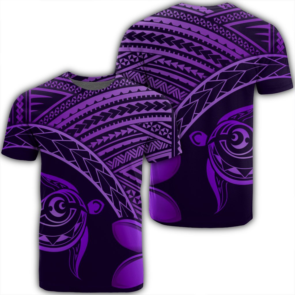 Hawaiian Turtle Plumeria Kakau Polynesian Quilt T Shirt Neo Purple AH Unisex Black - Polynesian Pride