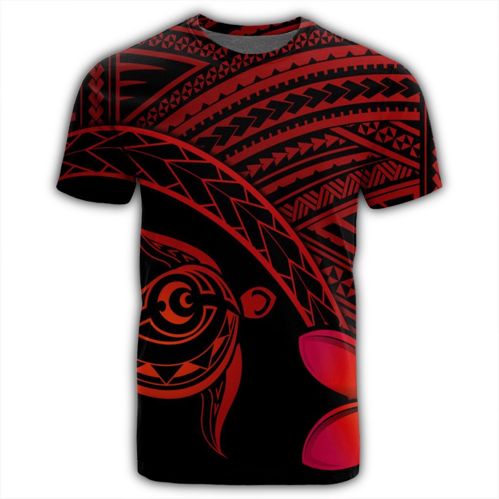 Hawaiian Turtle Plumeria Kakau Polynesian Quilt T Shirt Neo Red AH - Polynesian Pride