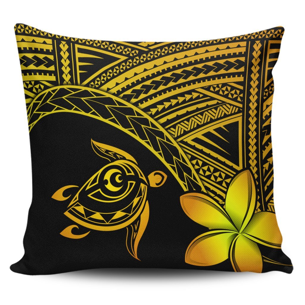 Hawaiian Turtle Plumeria Kakau Polynesian Quilt Pillow Covers Neo Yellow AH Pillow Covers Black - Polynesian Pride