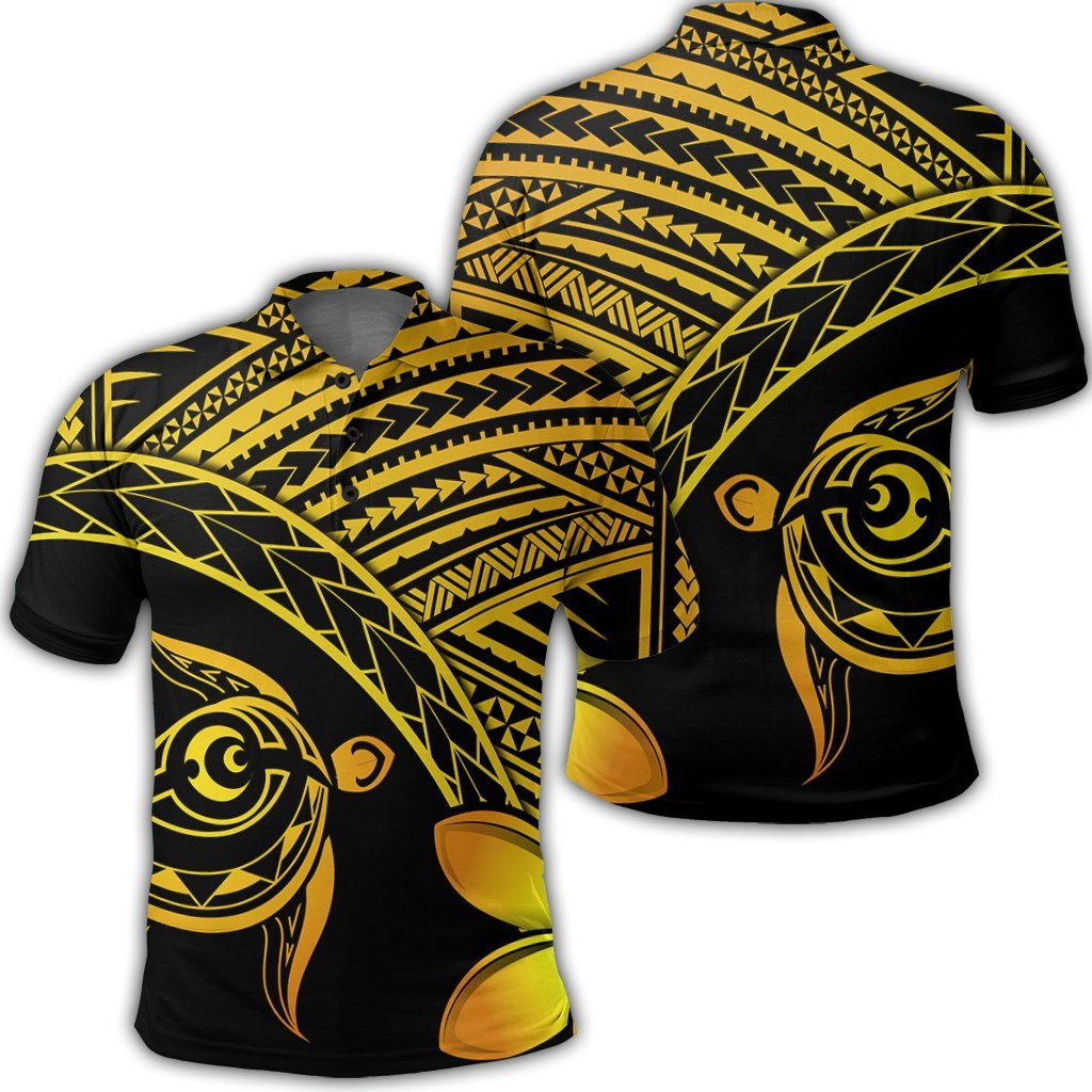 Hawaiian Turtle Plumeria Kakau Polynesian Quilt Polo Shirt Neo Yellow Unisex Black - Polynesian Pride