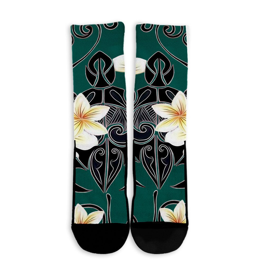 Hawaiian Turtle Plumeria Polynesian Crew Socks Mint - AH - Polynesian Pride