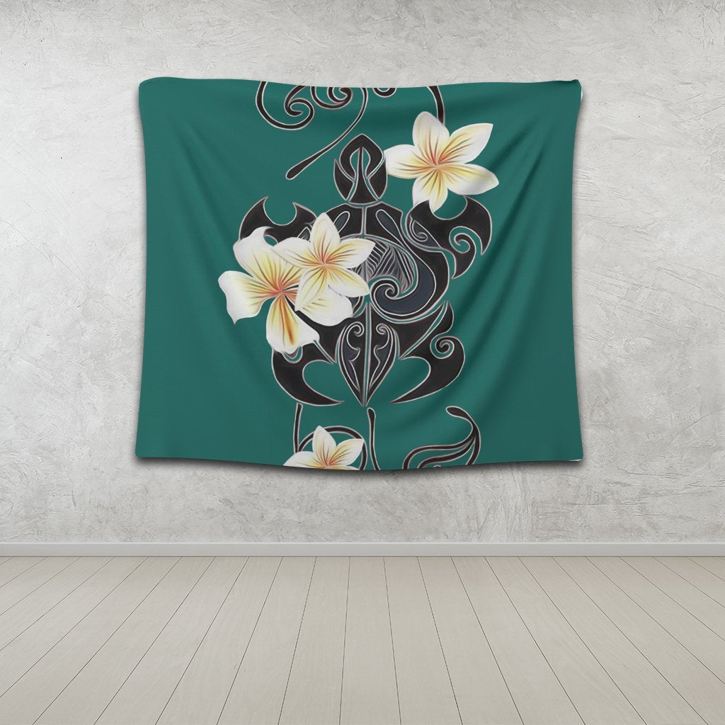 Hawaiian Turtle Plumeria Polynesian Tapestry Mint - AH - Polynesian Pride