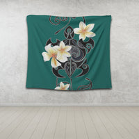 Hawaiian Turtle Plumeria Polynesian Tapestry Mint - AH - Polynesian Pride