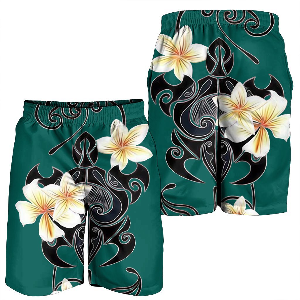 Hawaiian Turtle Plumeria Polynesian Men's Shorts Mint - AH - Polynesian Pride