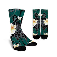 Hawaiian Turtle Plumeria Polynesian Crew Socks Mint - AH Crew Socks White - Polynesian Pride