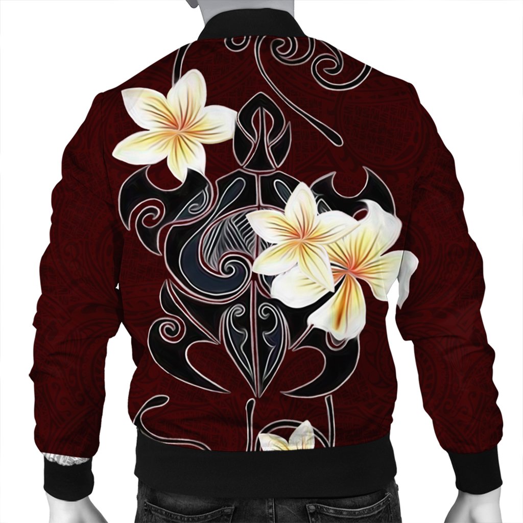 Hawaiian Turtle Plumeria Polynesian Bomber Jacket Red - AH - Polynesian Pride
