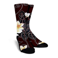 Hawaiian Turtle Plumeria Polynesian Crew Socks Red - AH - Polynesian Pride