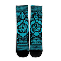 Hawaiian Turtle Polynesian Tribal Crew Socks Blue AH - Polynesian Pride