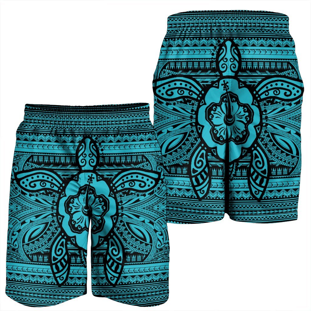 Hawaiian Turtle Polynesian Tribal Men's Shorts Blue AH - Polynesian Pride