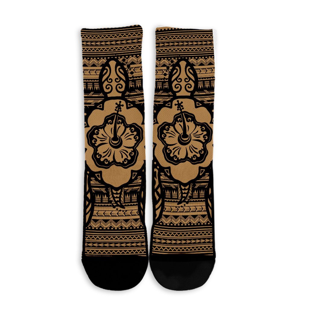 Hawaiian Turtle Polynesian Tribal Crew Socks Gold AH - Polynesian Pride