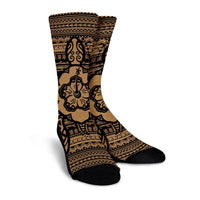 Hawaiian Turtle Polynesian Tribal Crew Socks Gold AH - Polynesian Pride