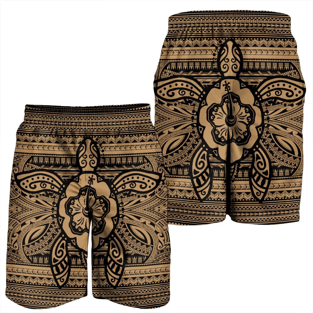 Hawaiian Turtle Polynesian Tribal Men's Shorts Gold AH - Polynesian Pride