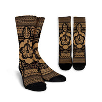 Hawaiian Turtle Polynesian Tribal Crew Socks Gold AH Crew Socks White - Polynesian Pride