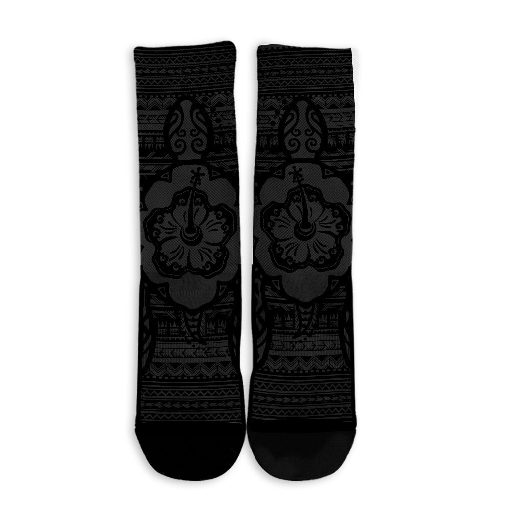 Hawaiian Turtle Polynesian Tribal Crew Socks Gray AH - Polynesian Pride