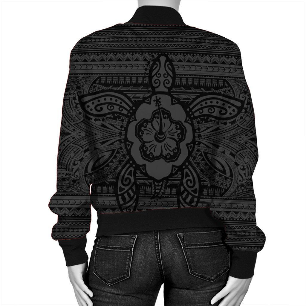 Hawaiian Turtle Polynesian Tribal Bomber Jacket Gray AH - Polynesian Pride