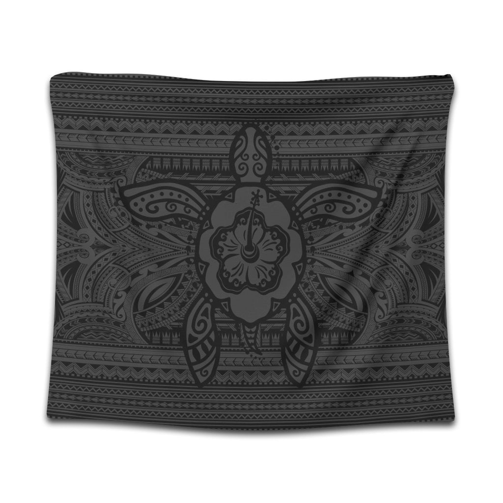 Hawaiian Turtle Polynesian Tribal Tapestry Gray AH Wall Tapestry Black - Polynesian Pride