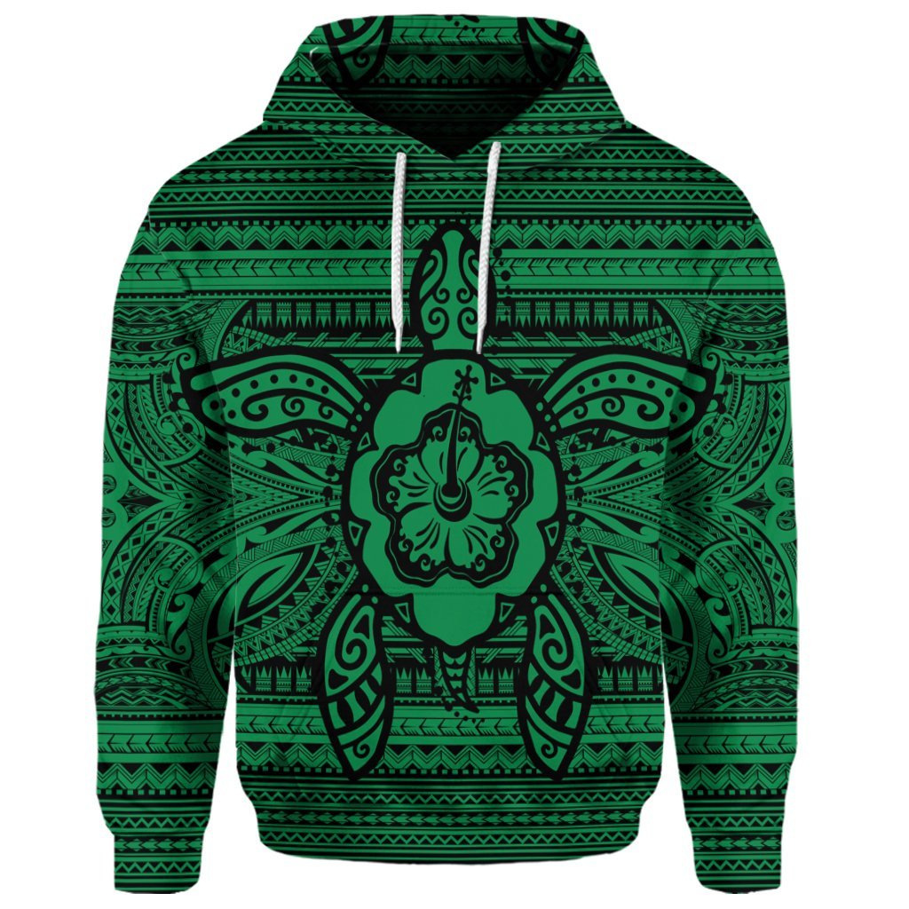 Custom Hawaiian Turtle Polyensian Tribal Hoodie Green - Polynesian Pride