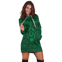 Hawaiian Turtle Polyensian Tribal Hoodie Dress Green AH - Polynesian Pride