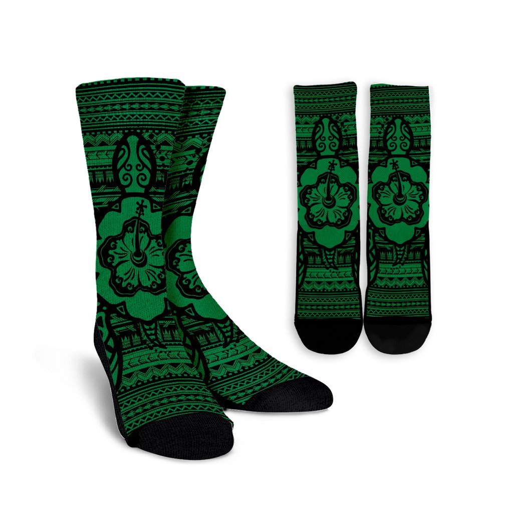 Hawaiian Turtle Polynesian Tribal Crew Socks Green AH Crew Socks White - Polynesian Pride