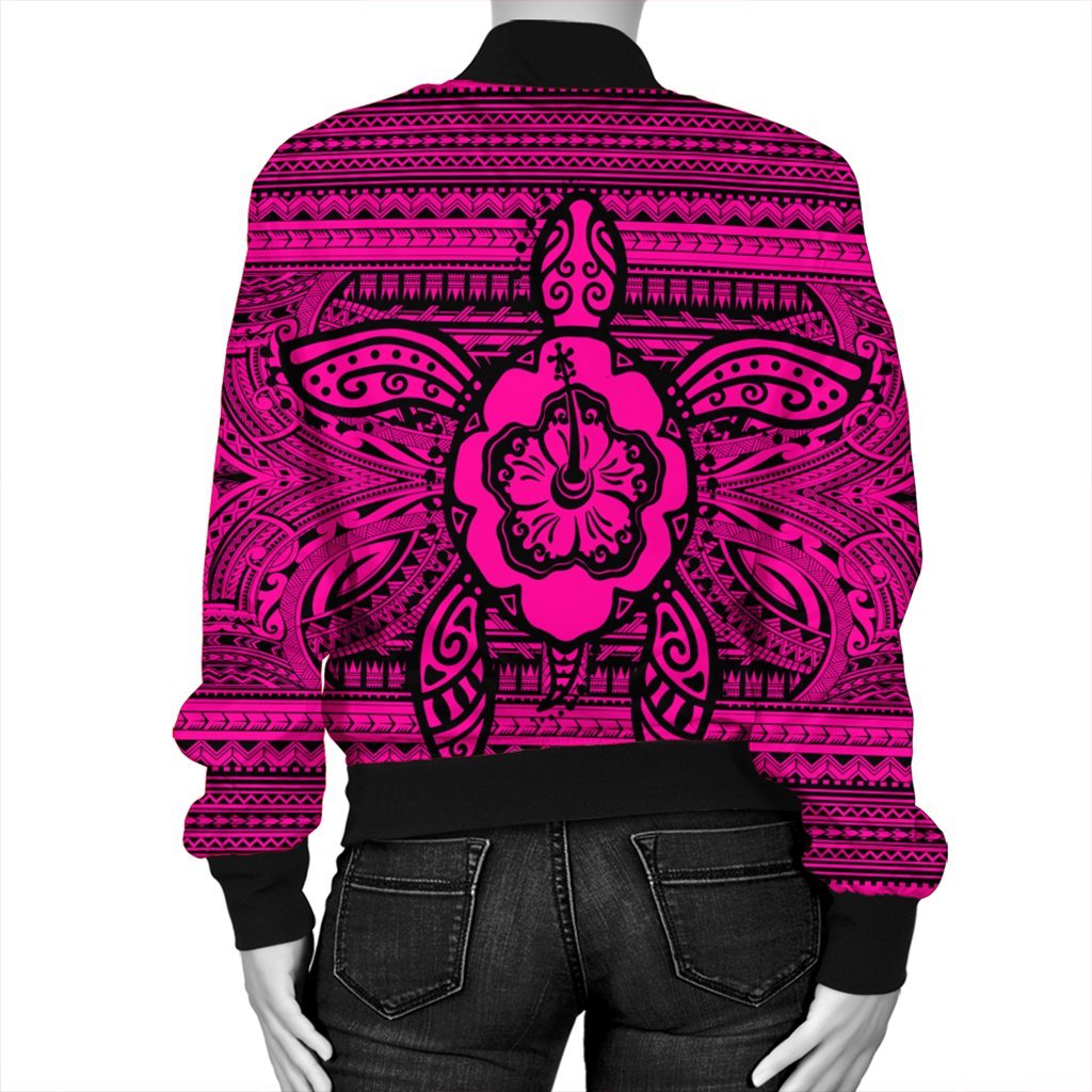 Hawaiian Turtle Polynesian Tribal Bomber Jacket Pink AH - Polynesian Pride