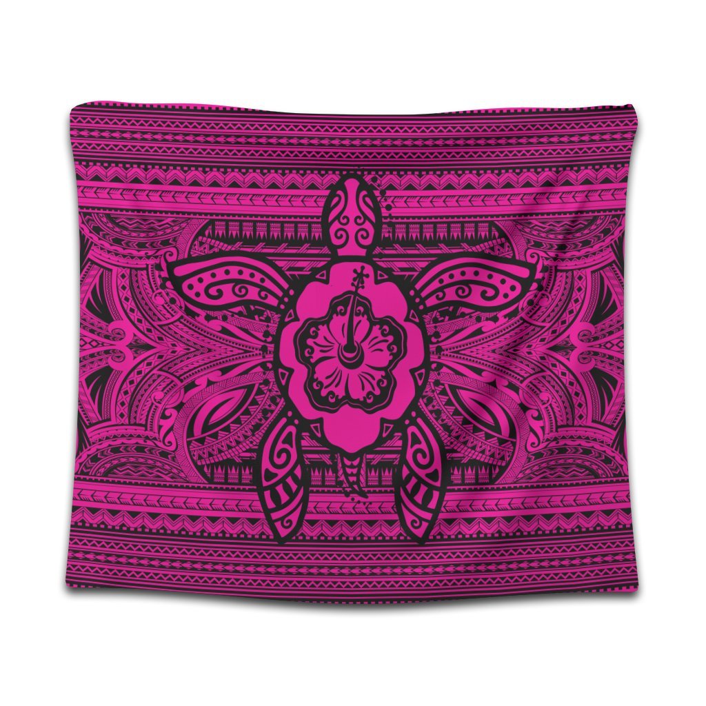 Hawaiian Turtle Polynesian Tribal Tapestry Pink AH Wall Tapestry Black - Polynesian Pride