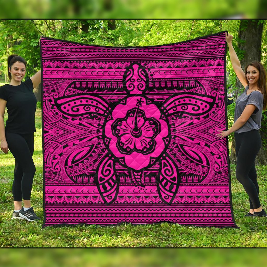 Hawaiian Turtle Polynesian Tribal Premium Quilts Pink AH Black - Polynesian Pride