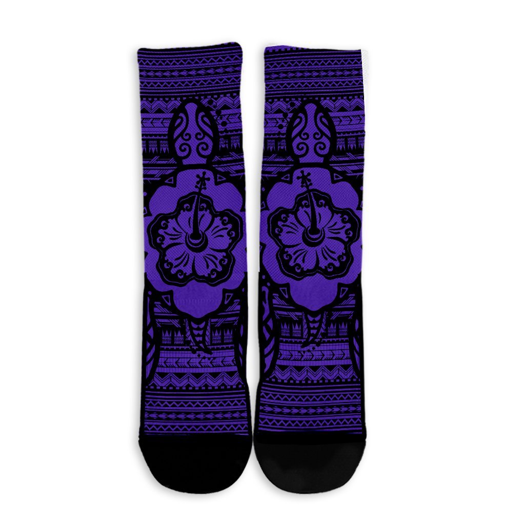 Hawaiian Turtle Polynesian Tribal Crew Socks Purple AH - Polynesian Pride
