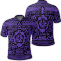Hawaiian Turtle Polynesian Tribal Polo Shirt Purple Unisex Black - Polynesian Pride