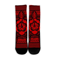 Hawaiian Turtle Polynesian Tribal Crew Socks Red AH - Polynesian Pride