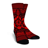 Hawaiian Turtle Polynesian Tribal Crew Socks Red AH - Polynesian Pride