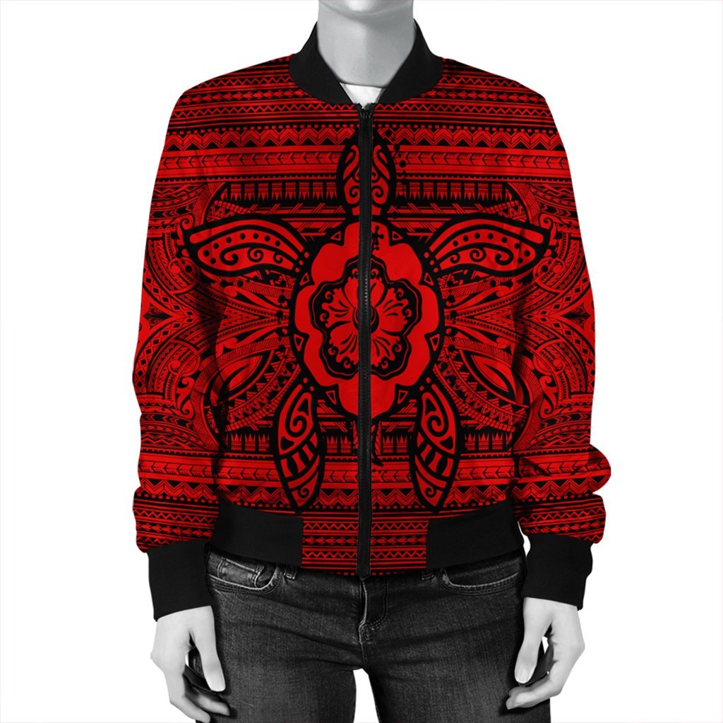 Hawaiian Turtle Polynesian Tribal Bomber Jacket Red AH - Polynesian Pride