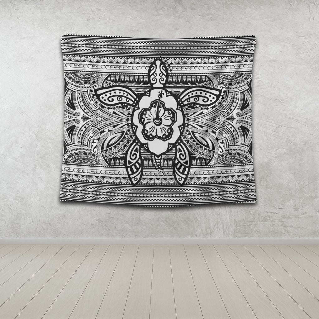 Hawaiian Turtle Polynesian Tribal Tapestry White AH - Polynesian Pride