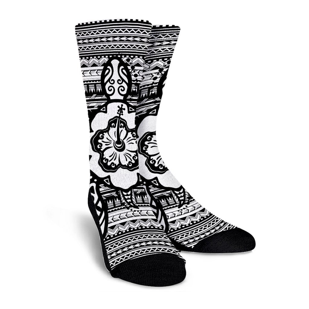 Hawaiian Turtle Polynesian Tribal Crew Socks White AH - Polynesian Pride