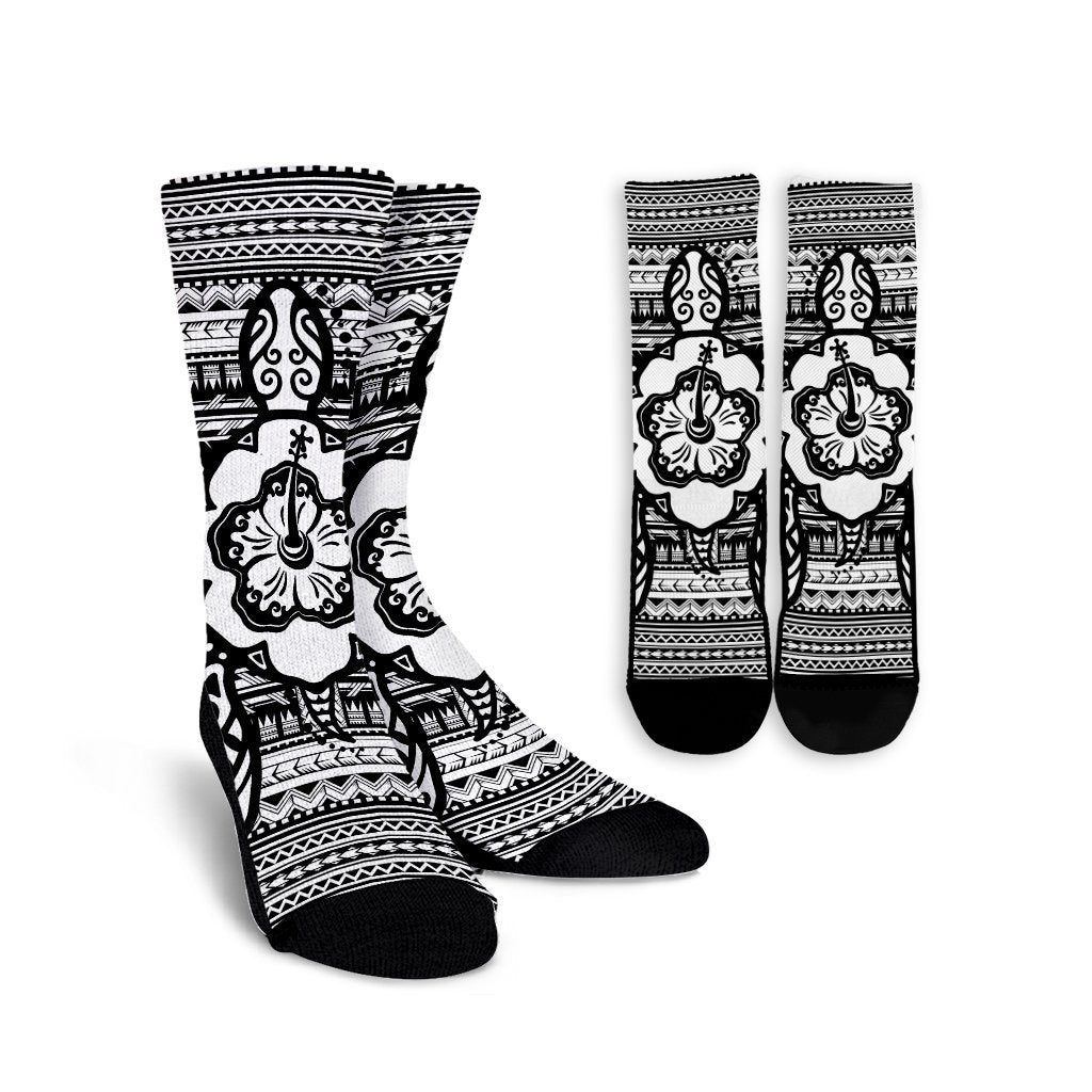 Hawaiian Turtle Polynesian Tribal Crew Socks White AH Crew Socks White - Polynesian Pride
