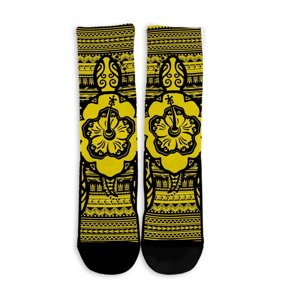 Hawaiian Turtle Polynesian Tribal Crew Socks Yellow AH - Polynesian Pride
