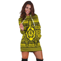 Hawaiian Turtle Polyensian Tribal Hoodie Dress Yellow AH - Polynesian Pride