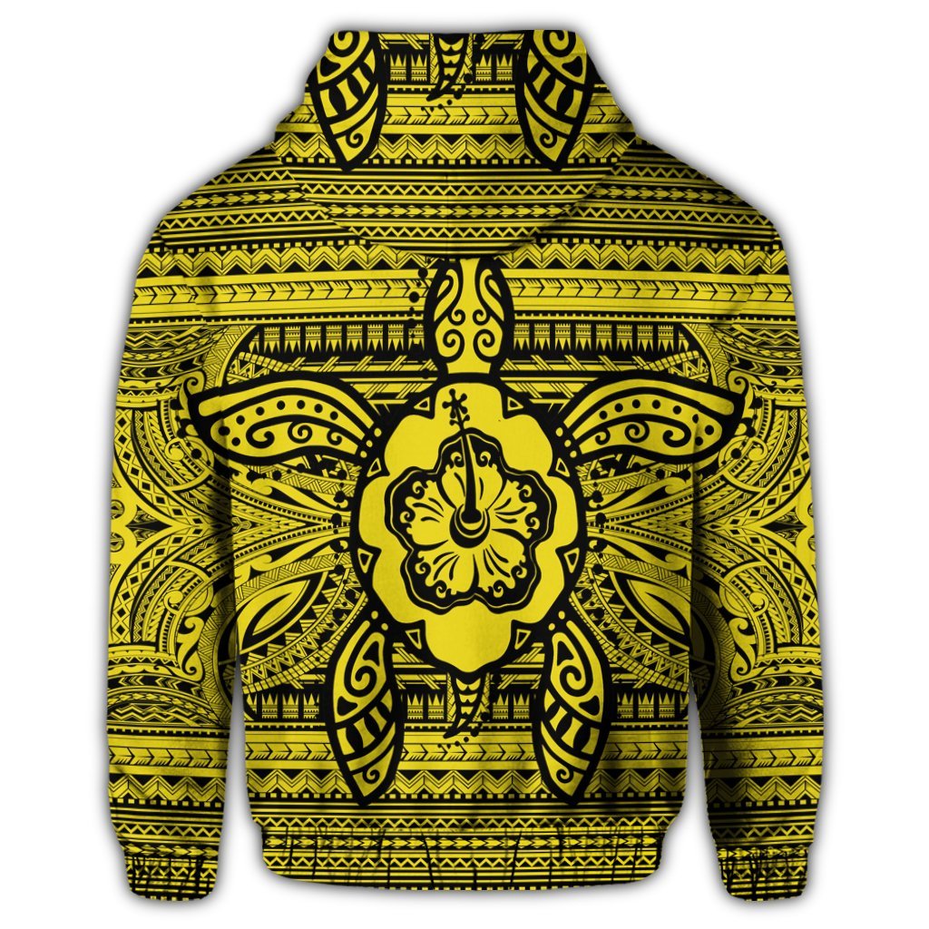 Hawaiian Turtle Polyensian Tribal Zip Hoodie Yellow - Polynesian Pride