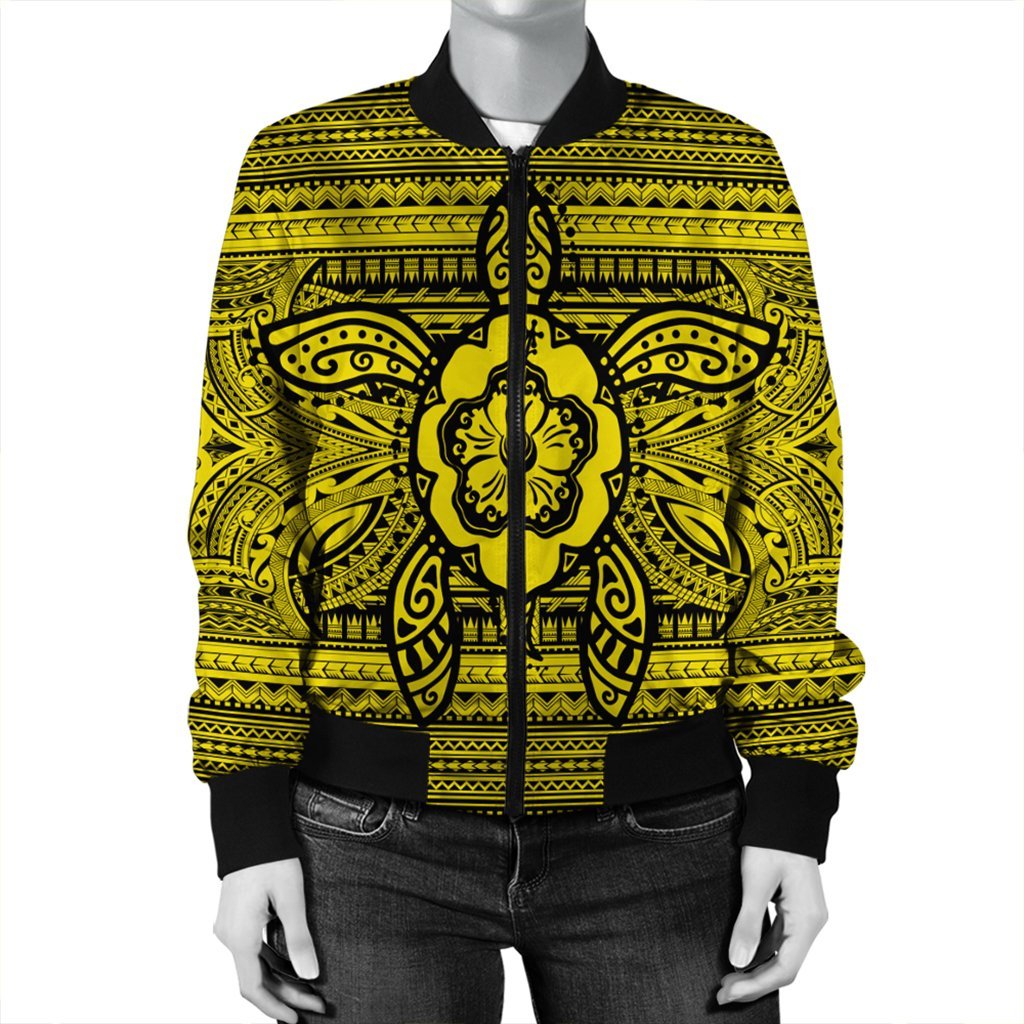 Hawaiian Turtle Polynesian Tribal Bomber Jacket Yellow AH - Polynesian Pride