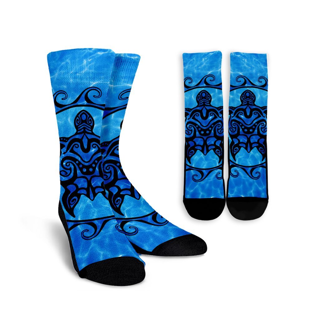 Hawaiian Turtle Polynesia Under The Sea Crew Socks - AH Crew Socks White - Polynesian Pride