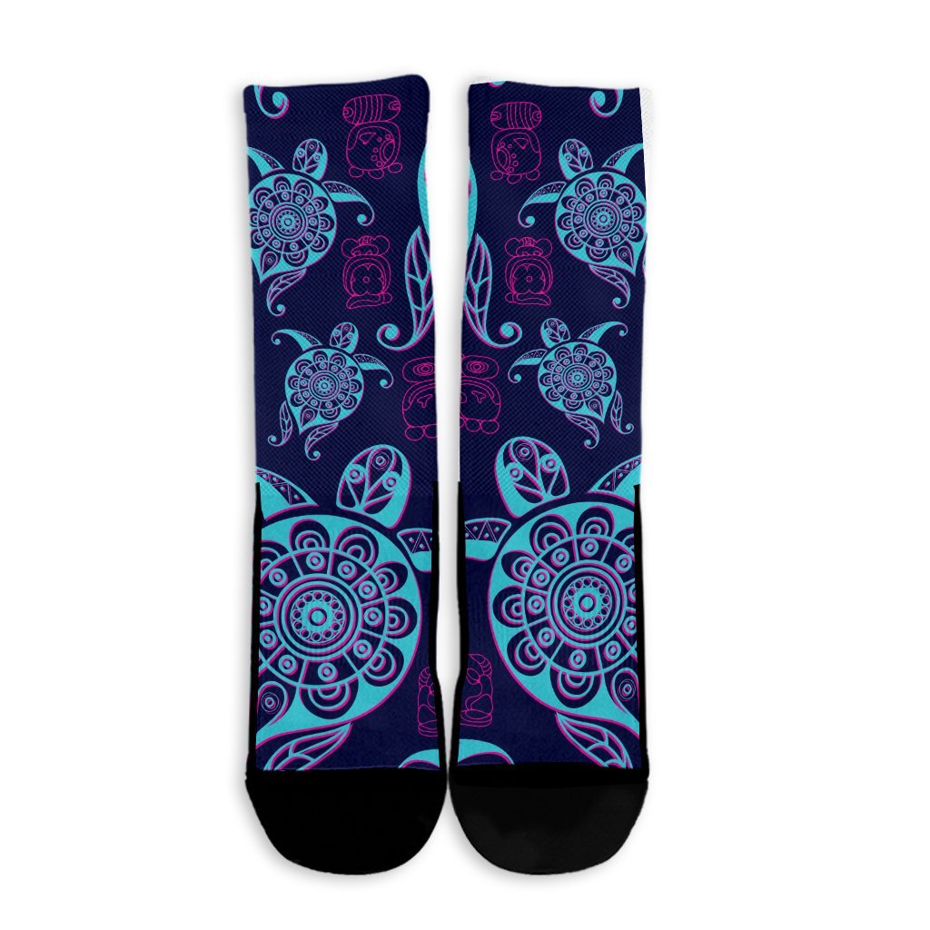 Hawaiian Turtle Polynesian Neon Crew Socks - AH - Polynesian Pride