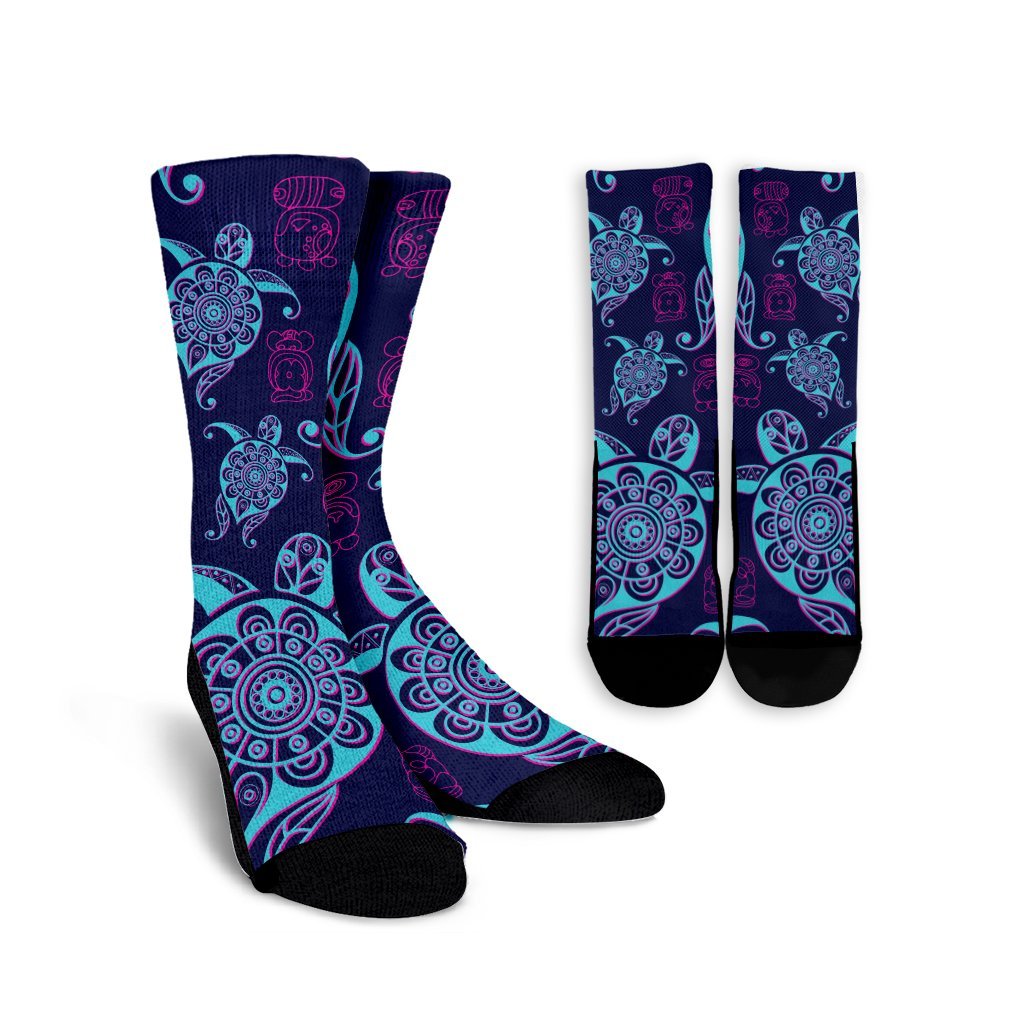 Hawaiian Turtle Polynesian Neon Crew Socks - AH Crew Socks White - Polynesian Pride