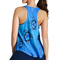 Hawaiian Turtle Swim In The OCean With Hibiscus Polynesian Racerback Tank - AH - Polynesian Pride