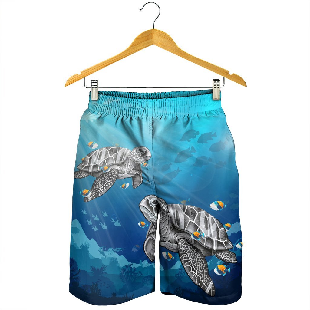 Hawaiian Turtle Swim With Fish In The Ocean Polynesian Men's Shorts - AH - Polynesian Pride