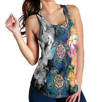 Hawaiian Turtle Swimming Wave Plumeria Hibiscus Polynesian Racerback Tank - Garden Style - AH - Polynesian Pride