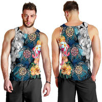 Hawaiian Turtle Swimming Wave Plumeria Hibiscus Polynesian Tank Top - Garden Style - AH - Polynesian Pride