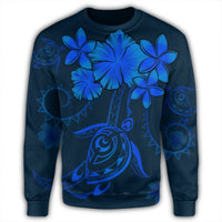 Hawaiian Turtles Hibiscus Plumeria Polynesian Sweatshirt - Blue - AH - Polynesian Pride